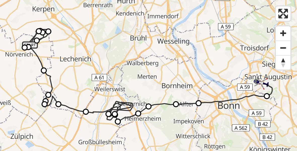 Flugroute Polizeihubschrauber Militärflugplatz Nörvenich - Sankt Augustin, 17 August 2026, 08:49