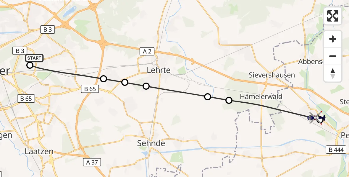 Flugroute Polizeihubschrauber Hannover Luftrettung Hubschrauberlandeplatz (Christoph 4) - Peine, 17 August 2026, 08:50