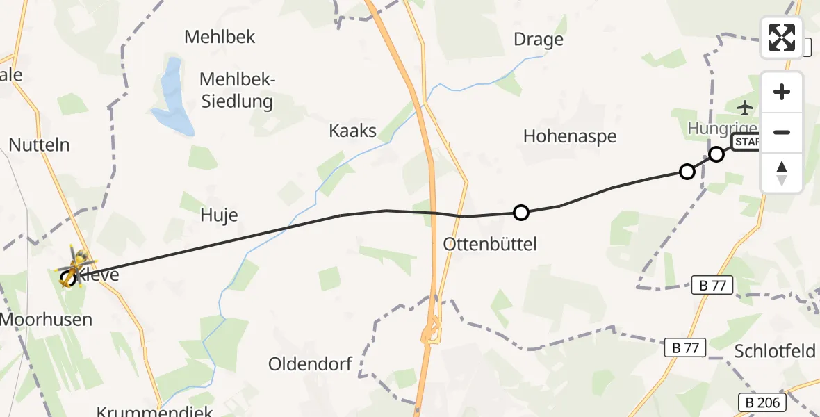 Flugroute Rettungshubschrauber Itzehoe Hungriger Wolf Flugplatz - Kleve, 17 August 2026, 08:55