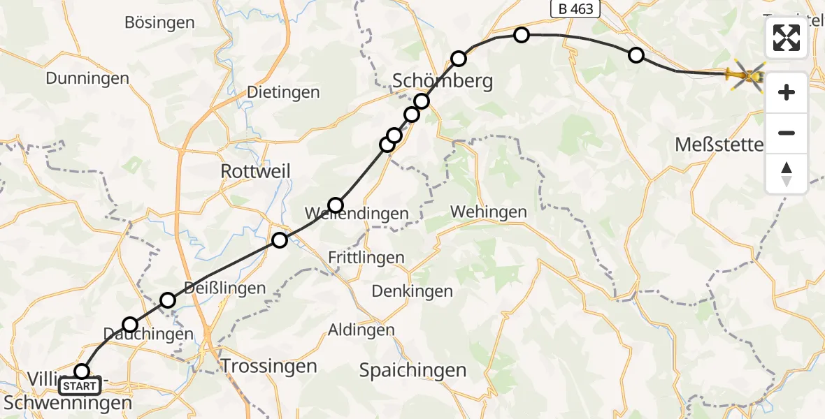 Flugroute Ambulanzhubschrauber DRF Air Rescue Station Villingen-Schwenningen Hubschrauberlandeplatz (Christoph 11) - Albstadt, 17 August 2026, 08:59