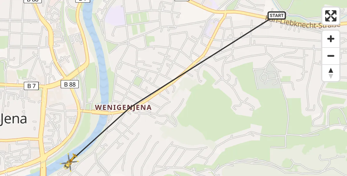 Flugroute Rettungshubschrauber Jena - Jena, 17 August 2026, 09:03