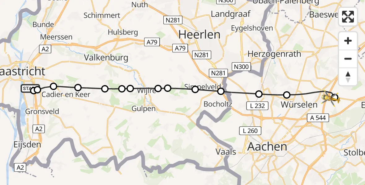 Flugroute Rettungshubschrauber Maastricht UMC+ - Aachen-Merzbrück Flughafen, 17 August 2026, 09:12