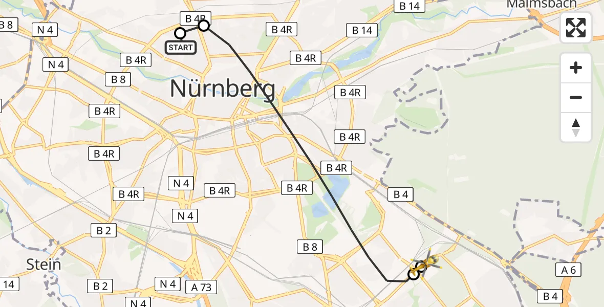 Flugroute Rettungshubschrauber Nürnberg North Hospital - Nürnberg South Hospital, 17 August 2026, 09:16