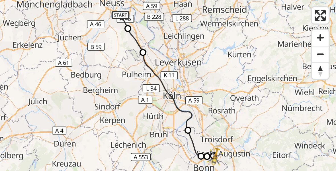 Flugroute Rettungshubschrauber Neuss - Sankt Augustin, 17 August 2026, 09:27