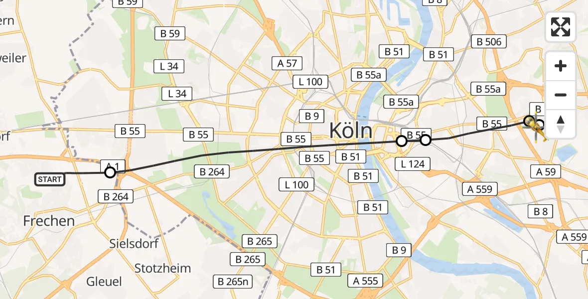 Flugroute Ambulanzhubschrauber Frechen - Merheim Hospital, 17 August 2026, 09:29