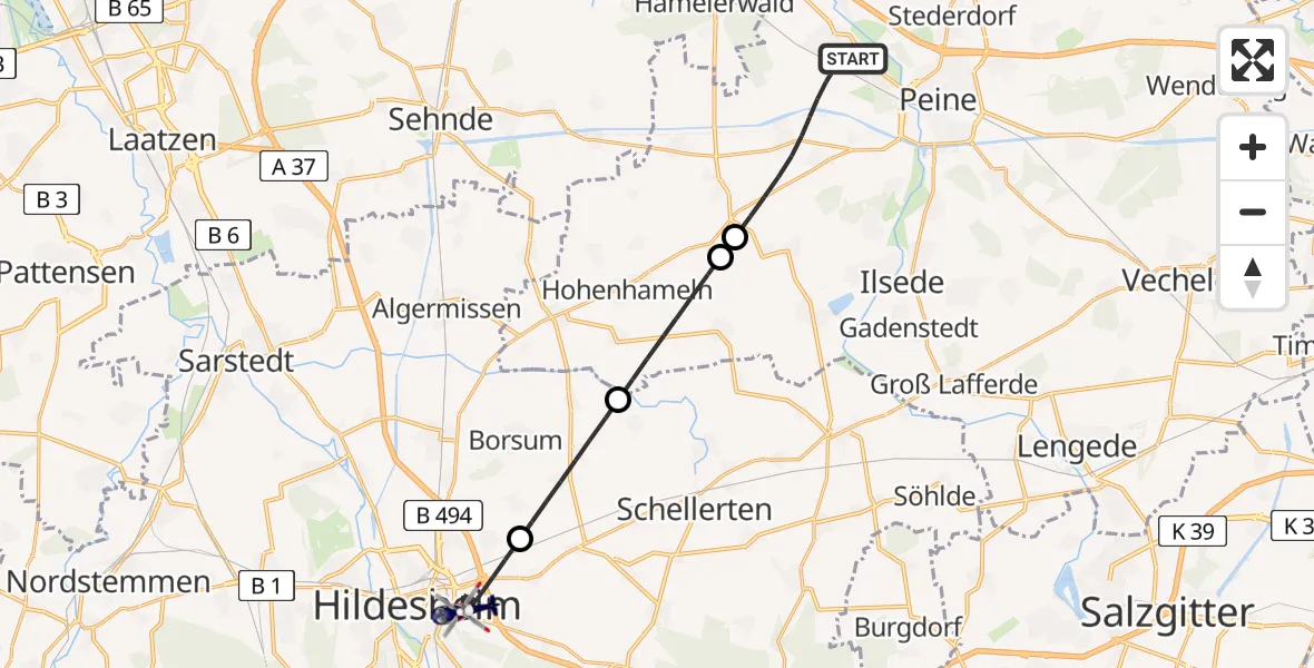 Flugroute Polizeihubschrauber Peine - Hildesheim, 17 August 2026, 09:34