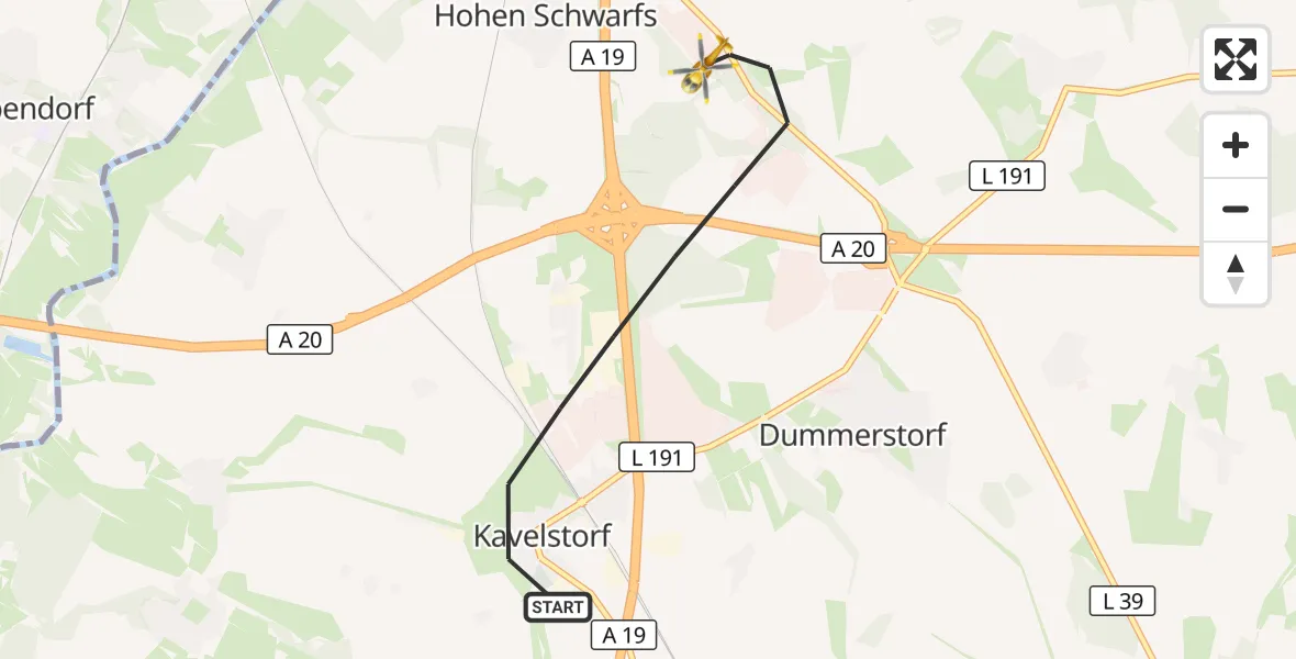Flugroute Ambulanzhubschrauber Dummerstorf - Dummerstorf, 17 August 2026, 09:42