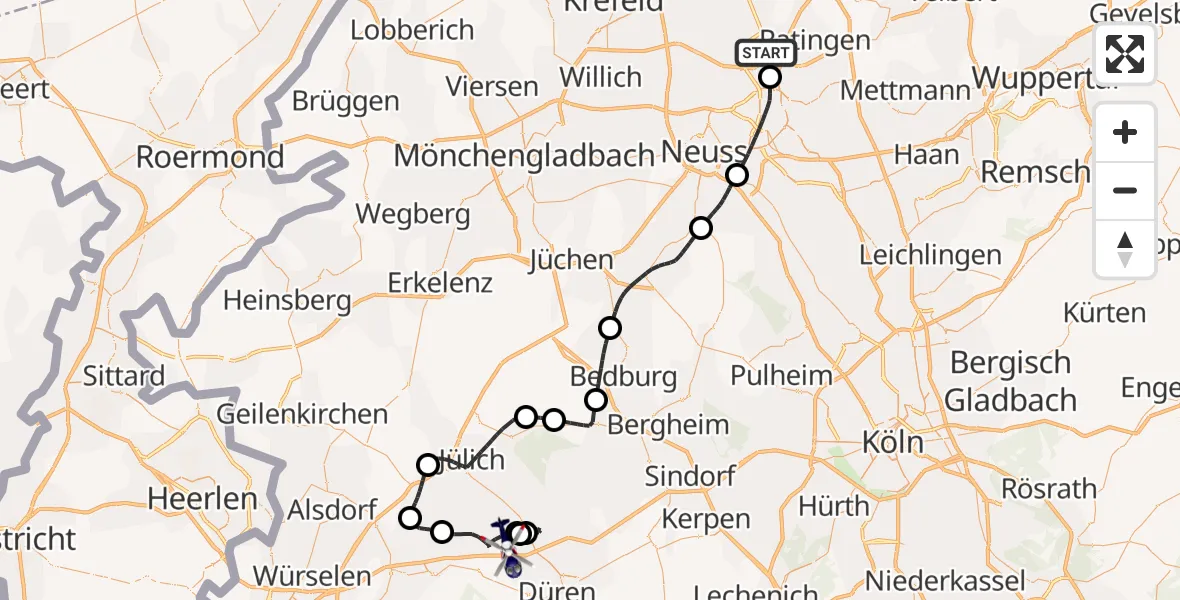 Flugroute Polizeihubschrauber Düsseldorf Flughafen - Düren, 17 August 2026, 09:45