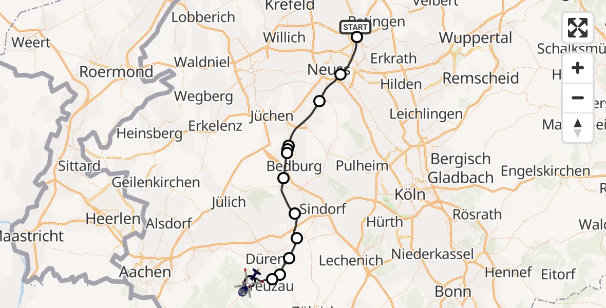 Flugroute Polizeihubschrauber Düsseldorf Flughafen - Hürtgenwald, 17 August 2026, 09:46