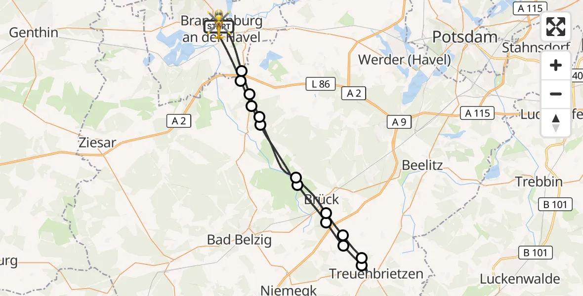 Flugroute Rettungshubschrauber Brandenburg an der Havel - Brandenburg an der Havel, 17 August 2026, 09:49