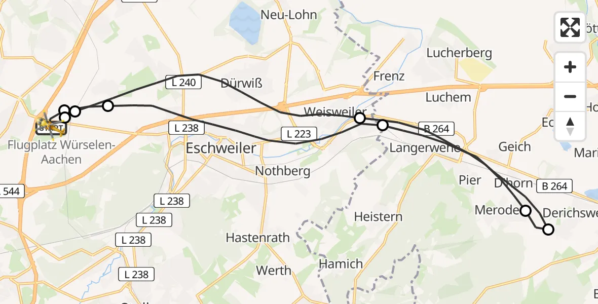 Flugroute Rettungshubschrauber Aachen-Merzbrück Flughafen - Aachen-Merzbrück Flughafen, 17 August 2026, 09:50