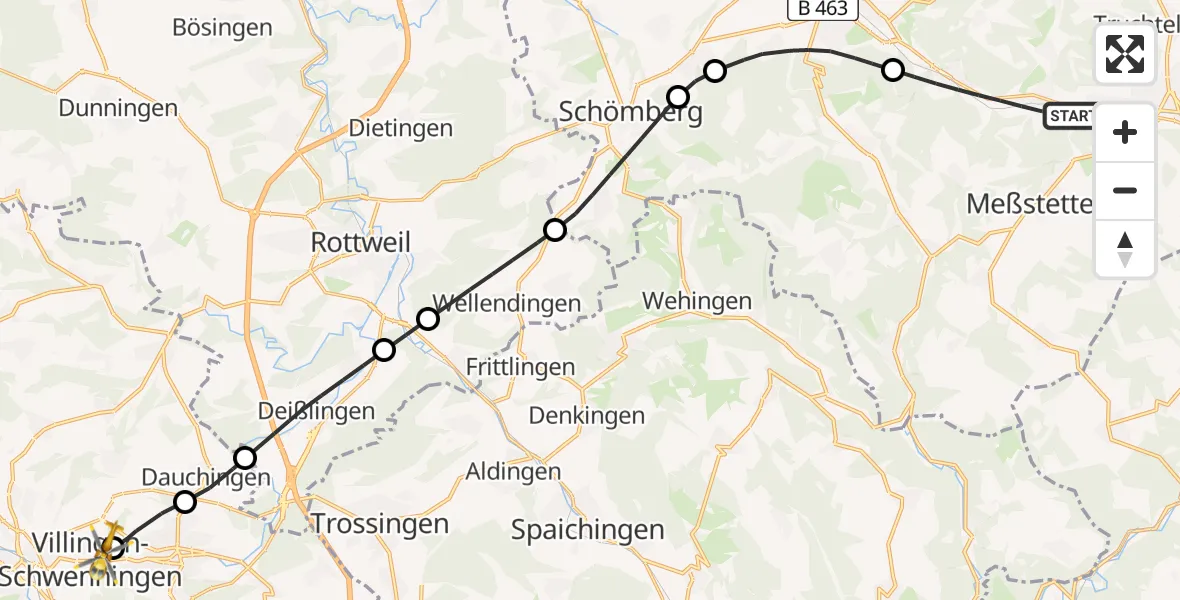 Flugroute Ambulanzhubschrauber Albstadt - DRF Air Rescue Station Villingen-Schwenningen Hubschrauberlandeplatz (Christoph 11), 17 August 2026, 09:53