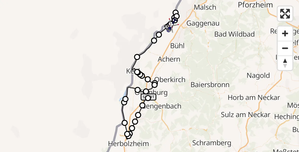 Flugroute Polizeihubschrauber Offenburg-Baden Flugplatz - Hügelsheim, 17 August 2026, 09:56