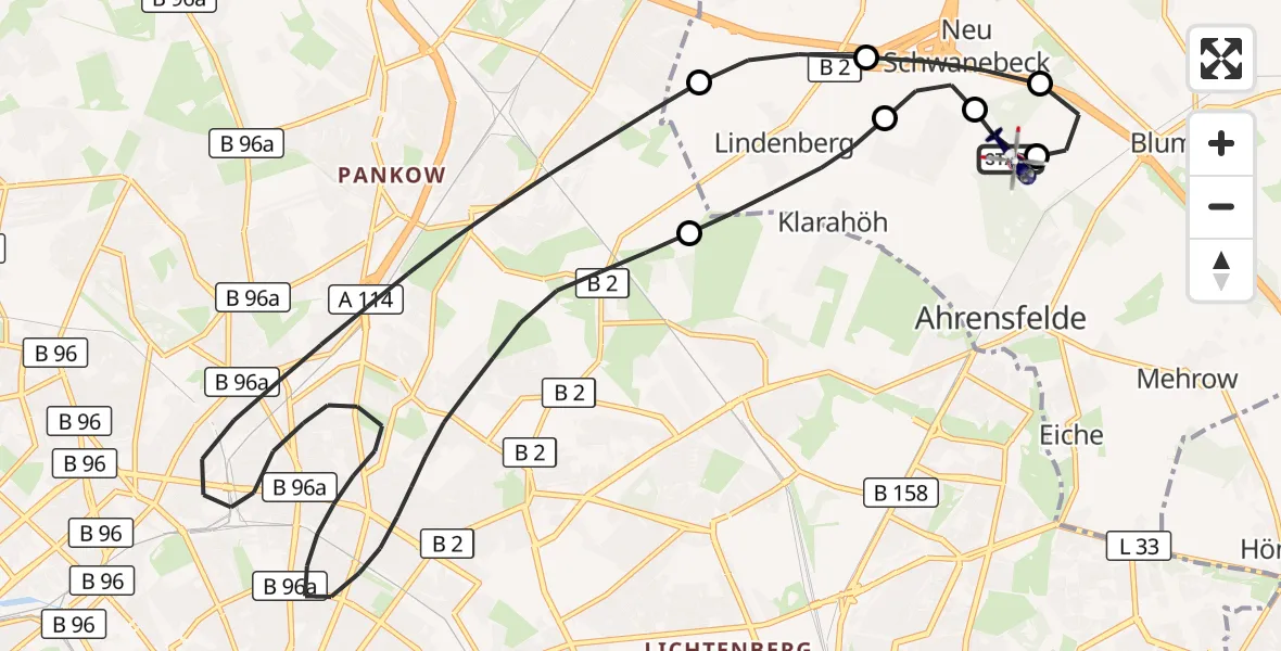 Flugroute Polizeihubschrauber Ahrensfelde Hubschrauberlandeplatz - Ahrensfelde Hubschrauberlandeplatz, 17 August 2026, 10:05