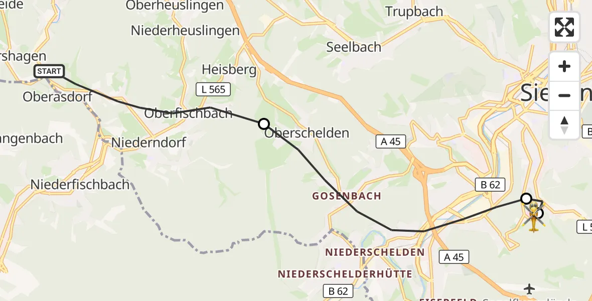 Flugroute Rettungshubschrauber Freudenberg - Evangelisches Jung-Stilling Hospital, 17 August 2026, 10:12