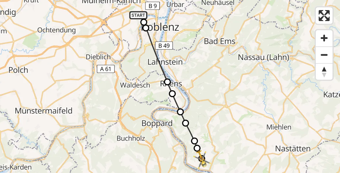 Flugroute Rettungshubschrauber Koblenz - Prath, 17 August 2026, 10:13