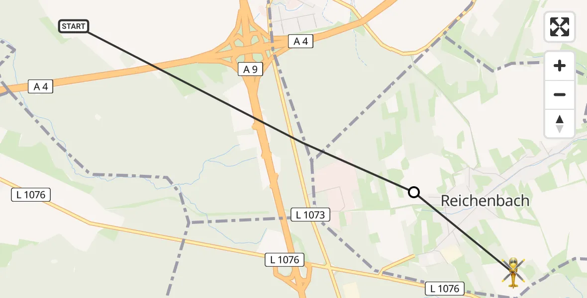 Flugroute Rettungshubschrauber Schleifreisen - Reichenbach, 17 August 2026, 10:17