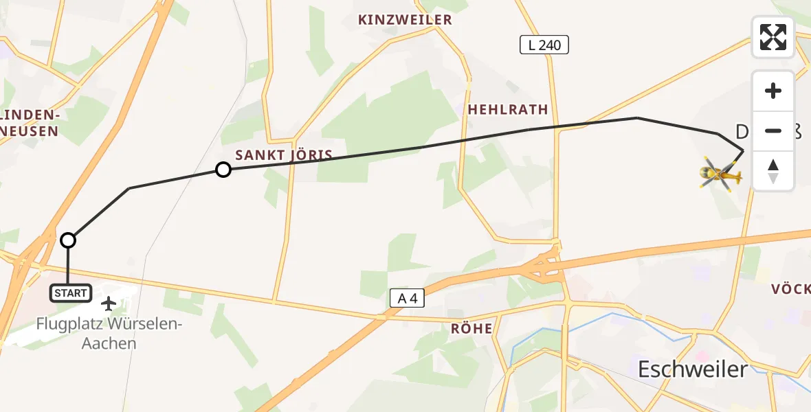 Flugroute Rettungshubschrauber Aachen-Merzbrück Flughafen - Eschweiler, 17 August 2026, 10:29