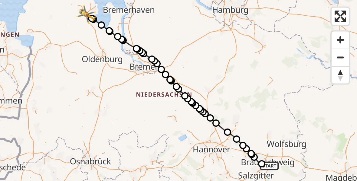 Flugroute Rettungshubschrauber Braunschweig - Sande, 17 August 2026, 10:29