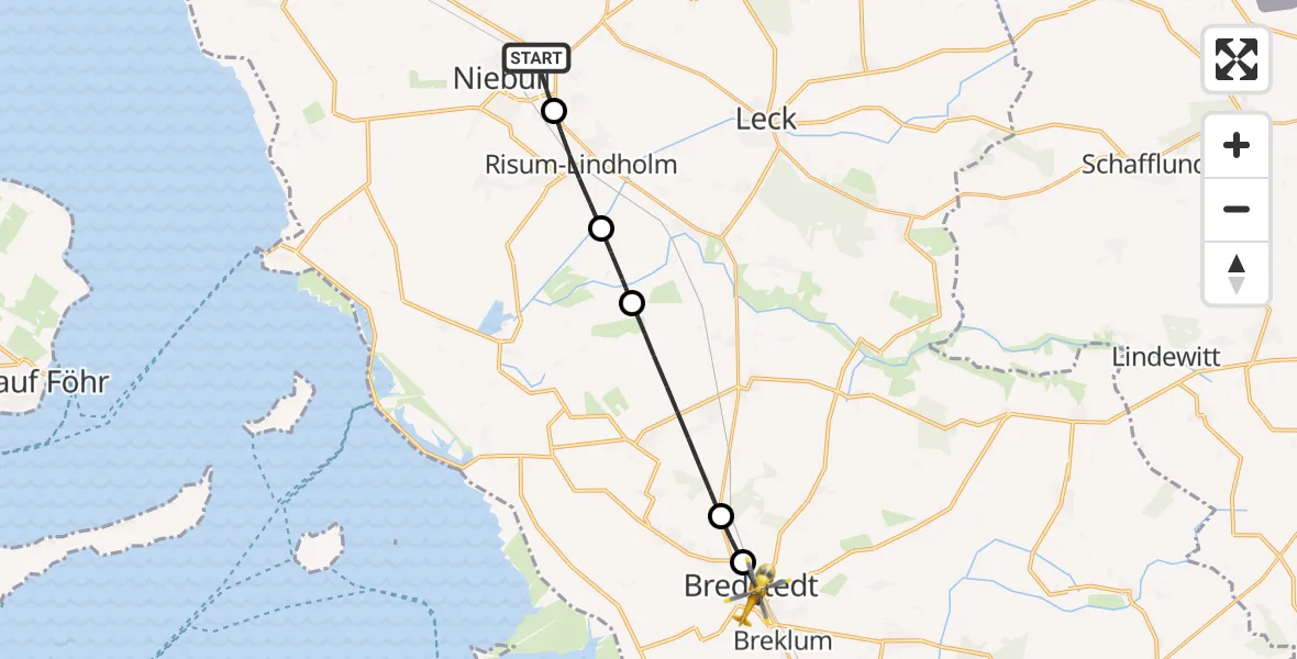 Flugroute Ambulanzhubschrauber Niebüll - Bredstedt, 17 August 2026, 10:42