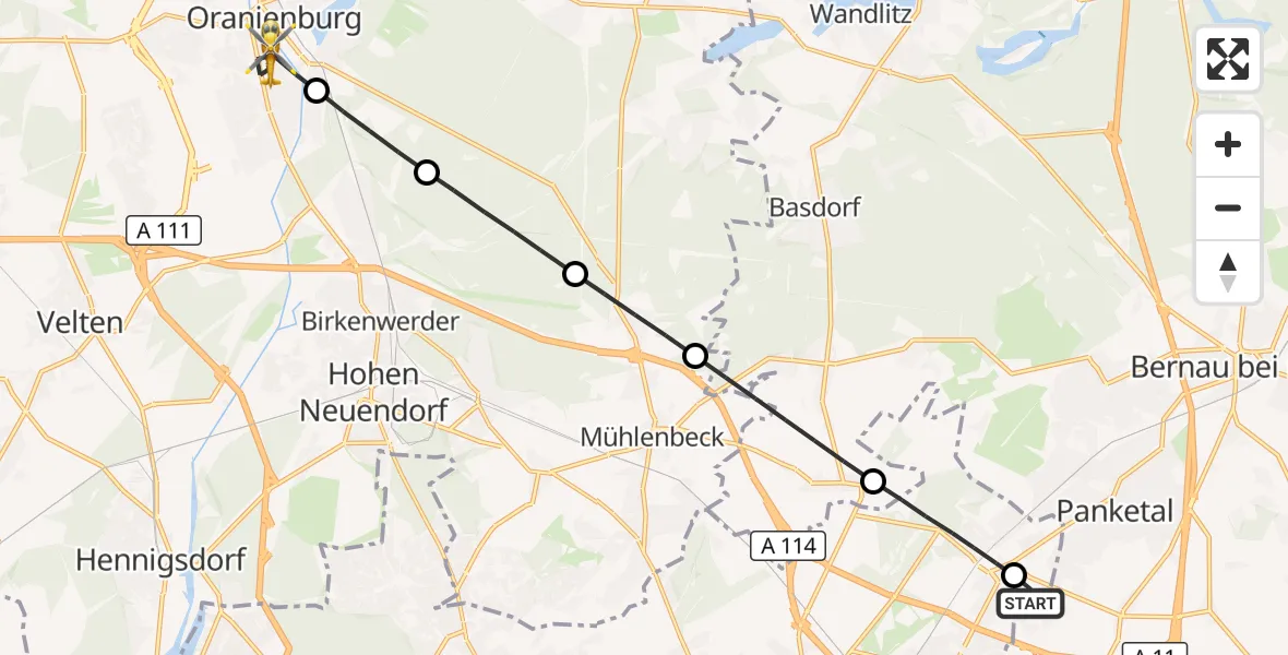 Flugroute Rettungshubschrauber Helios Clinic Berlin-Buch - Oranienburg, 17 August 2026, 10:47