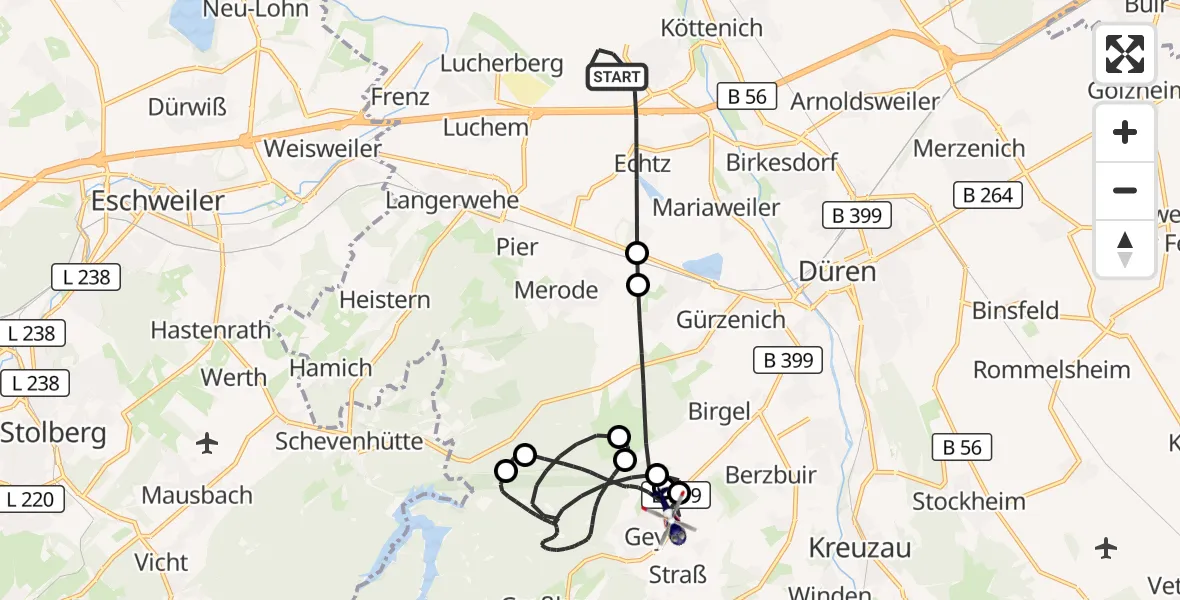 Flugroute Polizeihubschrauber Düren - Hürtgenwald, 17 August 2026, 10:48