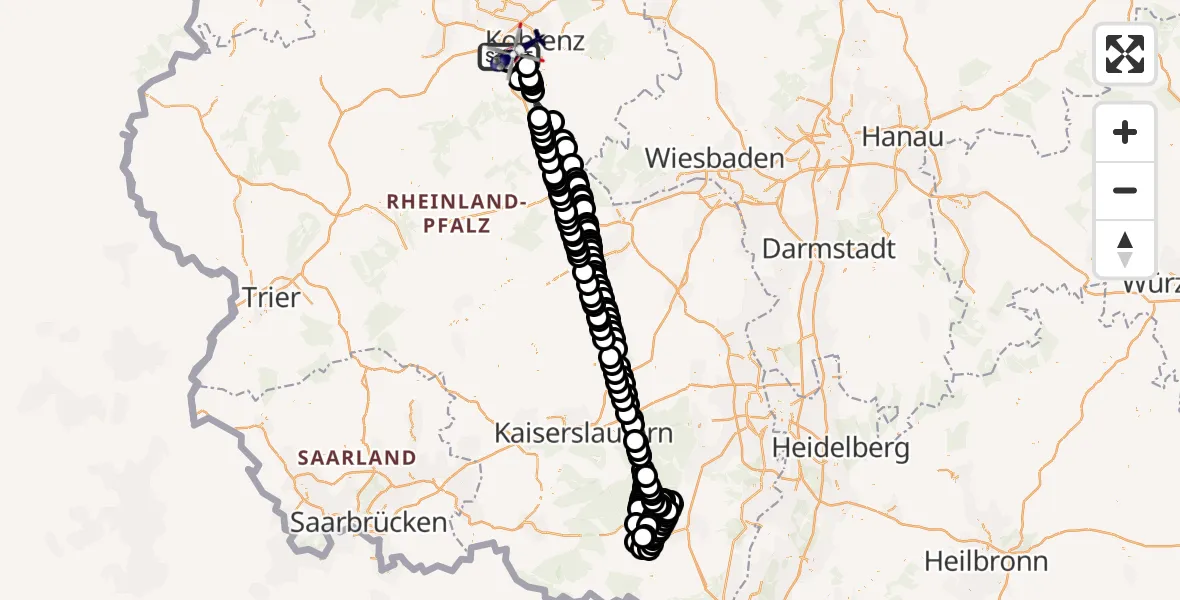 Flugroute Polizeihubschrauber Winningen - Koblenz-Winningen Flugplatz, 17 August 2026, 10:52
