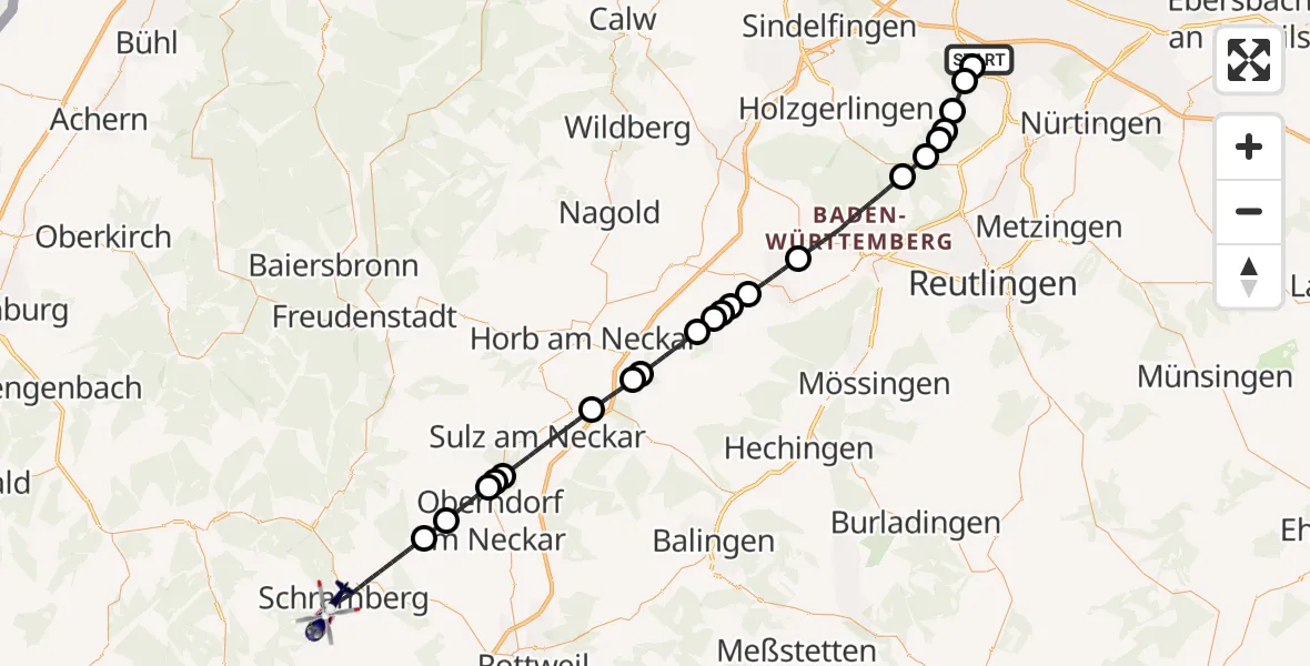 Flugroute Polizeihubschrauber Flughafen Stuttgart - Schramberg, 17 August 2026, 10:53