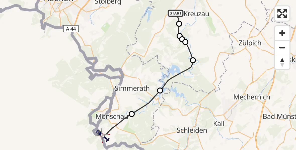Flugroute Polizeihubschrauber Hürtgenwald - Monschau, 17 August 2026, 11:01
