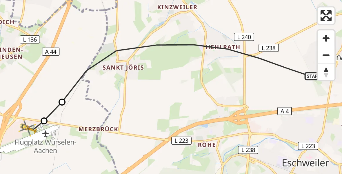 Flugroute Rettungshubschrauber Eschweiler - Aachen-Merzbrück Flughafen, 17 August 2026, 11:01