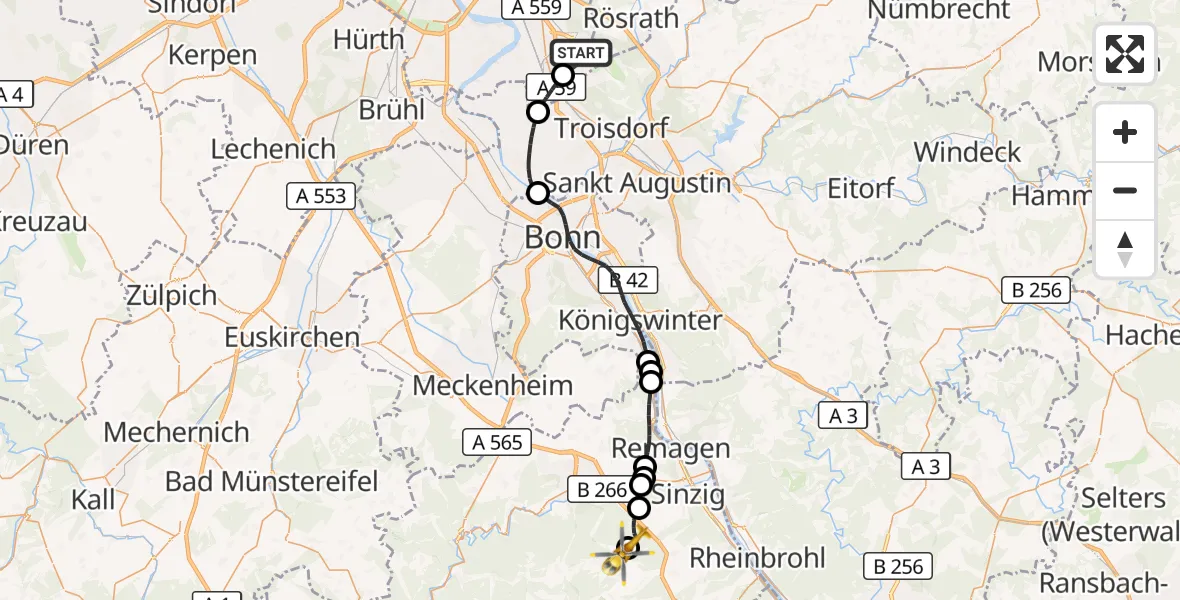 Flugroute Rettungshubschrauber Köln Bonn Flughafen - Königsfeld, 17 August 2026, 11:06