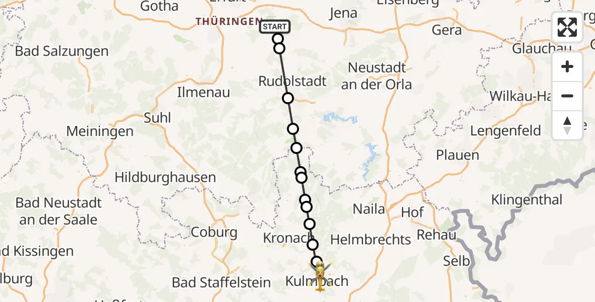 Flugroute Ambulanzhubschrauber Bad Berka - Kulmbach, 17 August 2026, 11:18