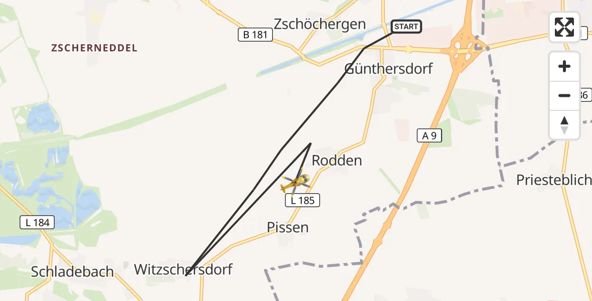 Flugroute Rettungshubschrauber Leuna - Leuna, 17 August 2026, 11:24