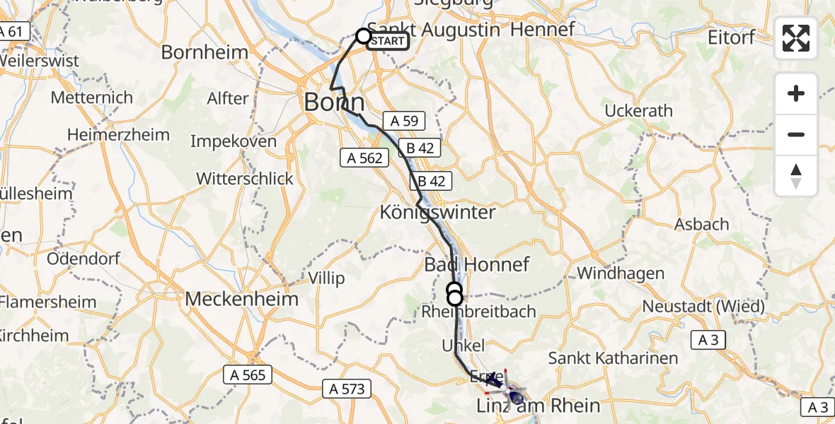 Flugroute Polizeihubschrauber Sankt Augustin - Remagen, 17 August 2026, 11:33