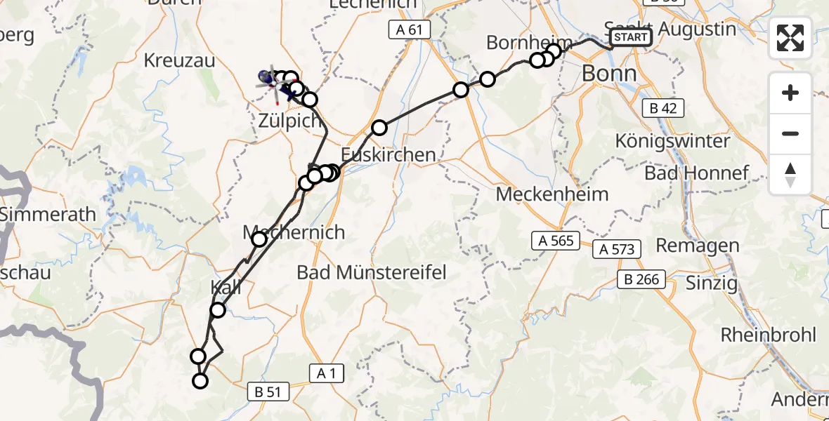 Flugroute Polizeihubschrauber Bonn - Zülpich, 17 August 2026, 11:34