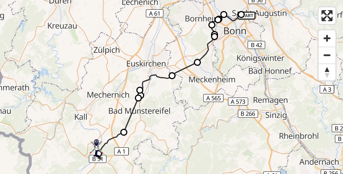 Flugroute Polizeihubschrauber Sankt Augustin - Nettersheim, 17 August 2026, 11:35