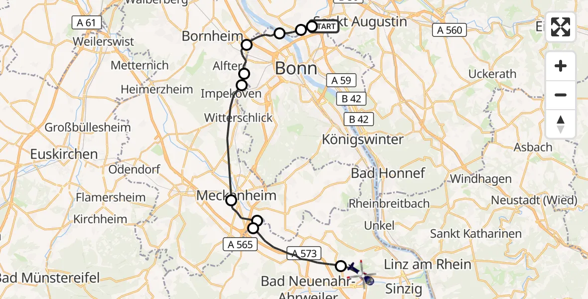 Flugroute Polizeihubschrauber Sankt Augustin - Bad Neuenahr-Ahrweiler, 17 August 2026, 11:37