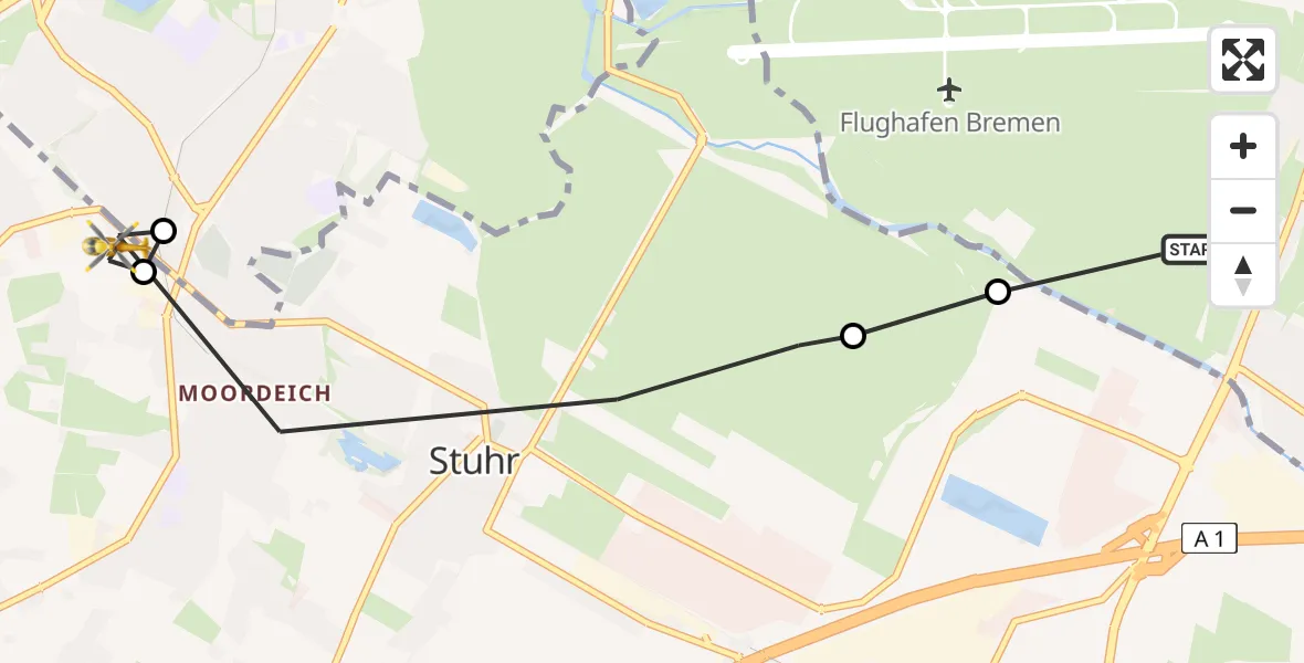 Flugroute Rettungshubschrauber Bremen - Stuhr, 17 August 2026, 11:42