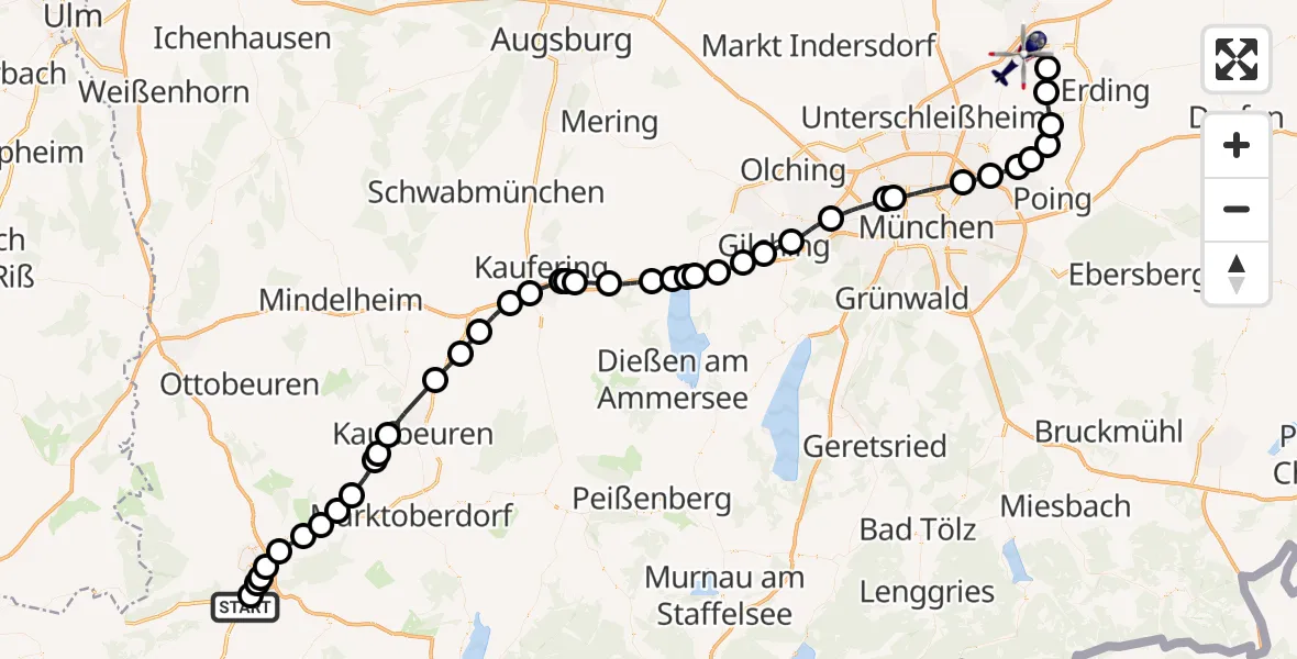 Flugroute Polizeihubschrauber Waltenhofen - München Flughafen, 17 August 2026, 11:47