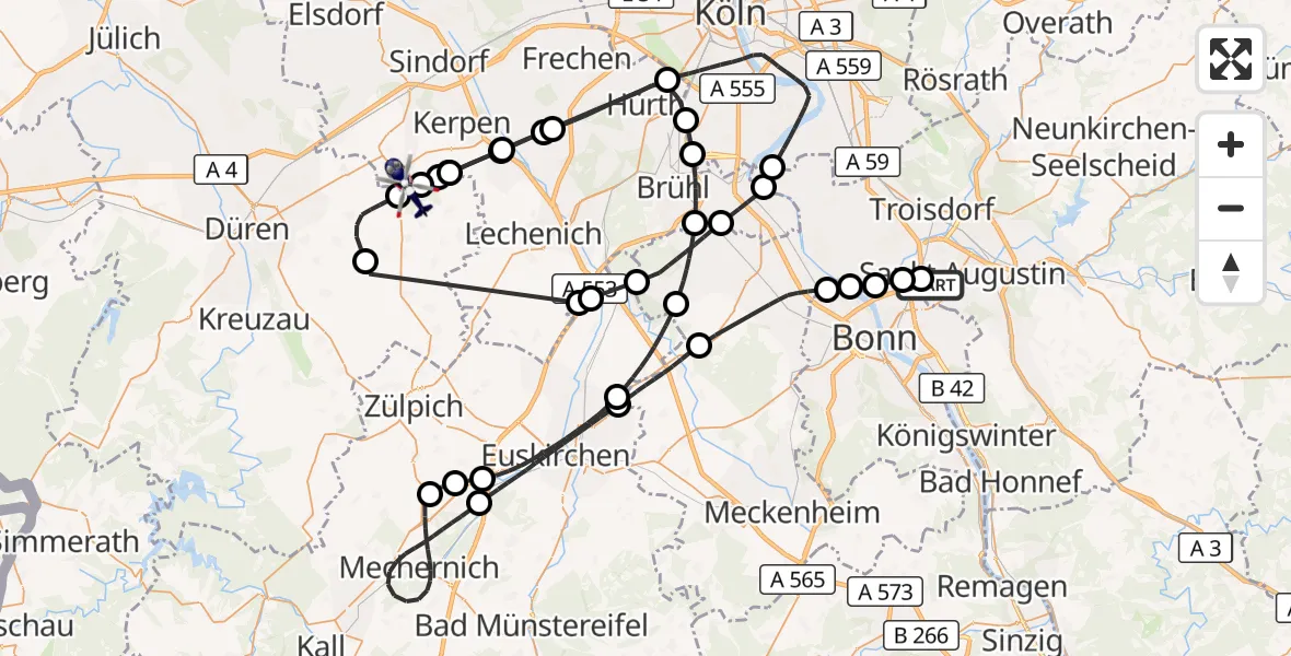 Flugroute Polizeihubschrauber Bonn-Hangelar Flugplatz - Militärflugplatz Nörvenich, 17 August 2026, 11:49