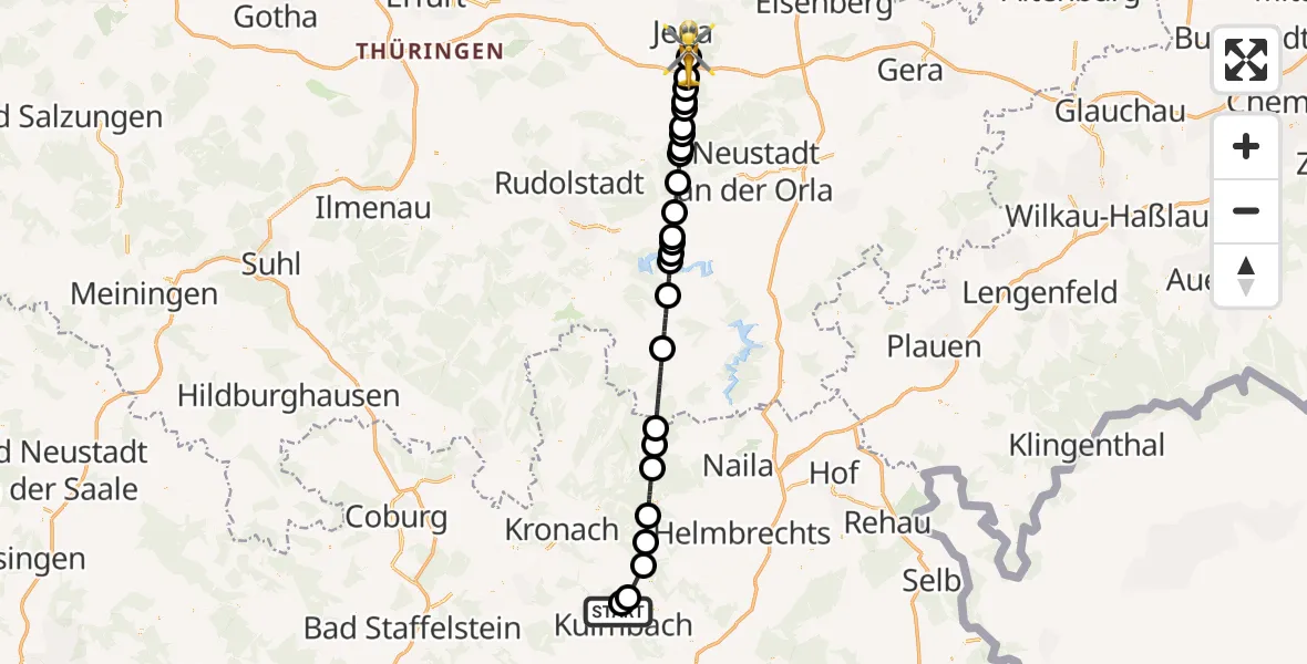 Flugroute Ambulanzhubschrauber Kulmbach - Lobeda Hubschrauberlandeplatz, 17 August 2026, 11:55