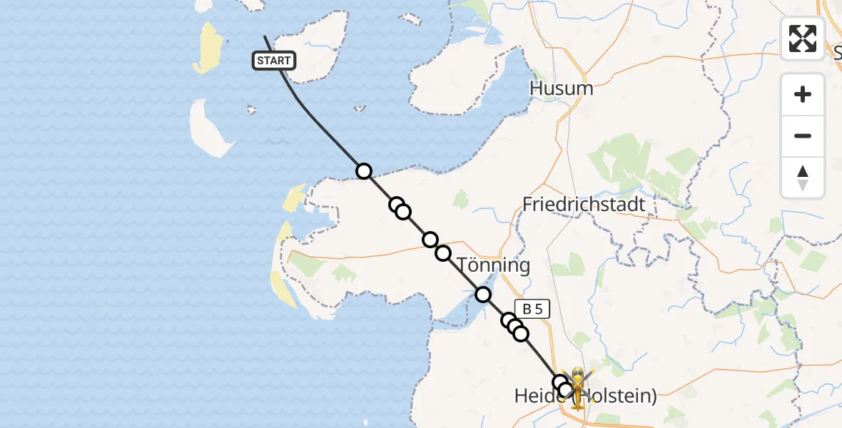 Flugroute Ambulanzhubschrauber Pellworm - Heide, 17 August 2026, 11:57