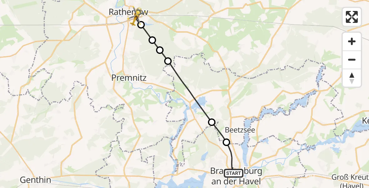 Flugroute Rettungshubschrauber Brandenburg an der Havel - Rathenow, 17 August 2026, 12:01