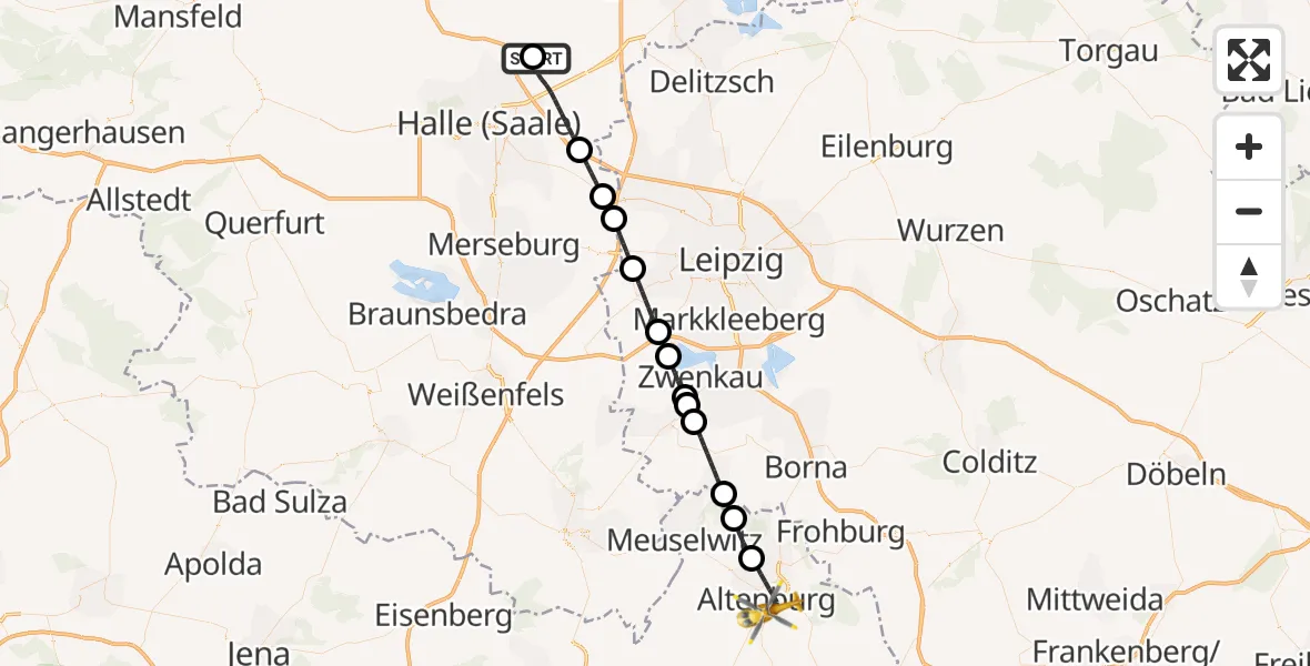 Flugroute Rettungshubschrauber Halle-Oppin Flugplatz - Altenburg, 17 August 2026, 12:04