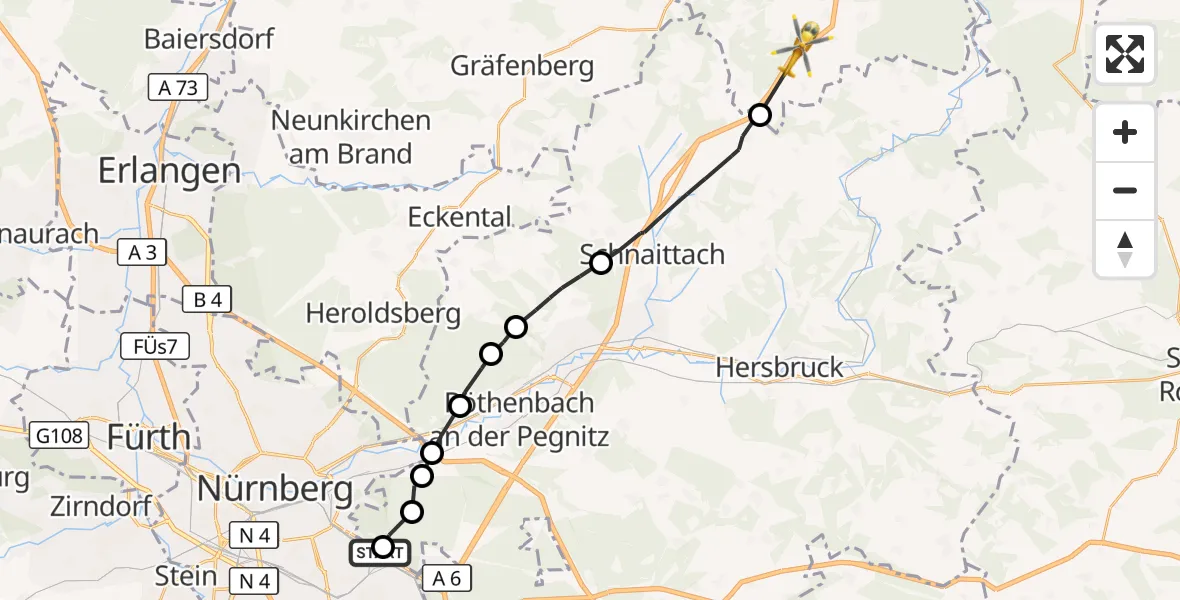 Flugroute Rettungshubschrauber Nürnberg - Plech, 17 August 2026, 12:09