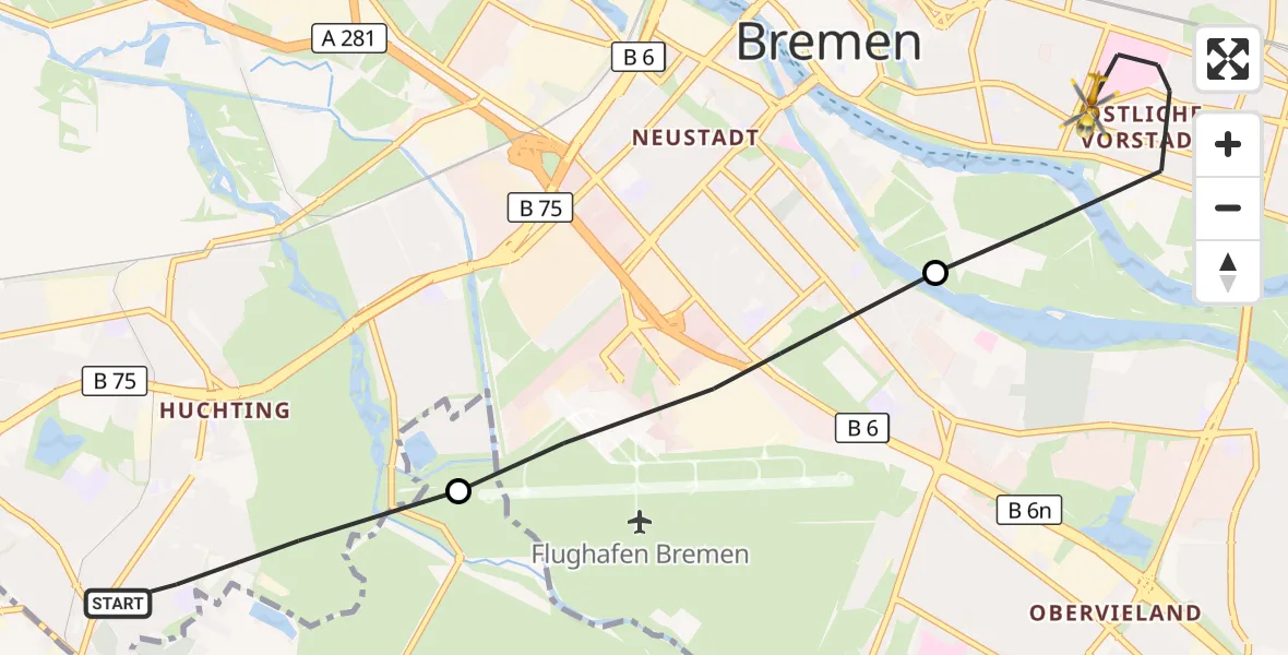 Flugroute Rettungshubschrauber Bremen - Bremen, 17 August 2026, 12:17