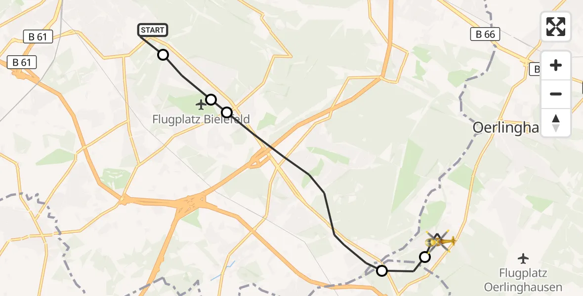 Flugroute Rettungshubschrauber Luftrettungszentrum Bielefeld - Oerlinghausen, 17 August 2026, 12:20