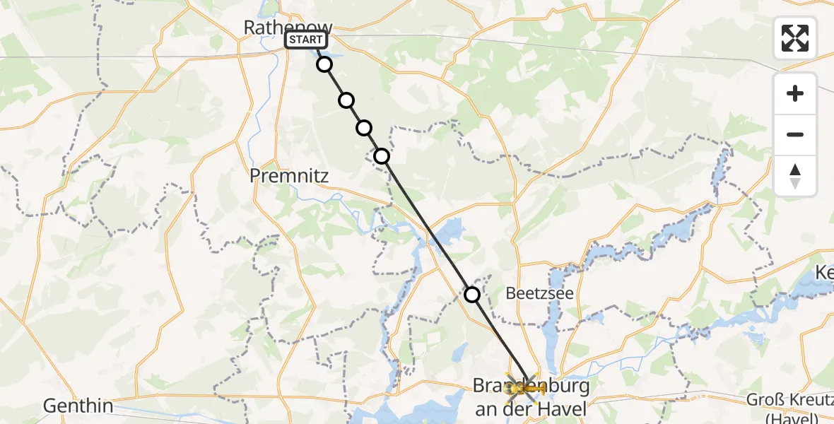 Flugroute Rettungshubschrauber Rathenow - Brandenburg an der Havel, 17 August 2026, 12:21