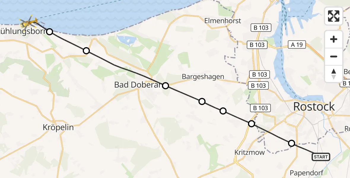 Flugroute Ambulanzhubschrauber Papendorf - Kühlungsborn, 17 August 2026, 12:35