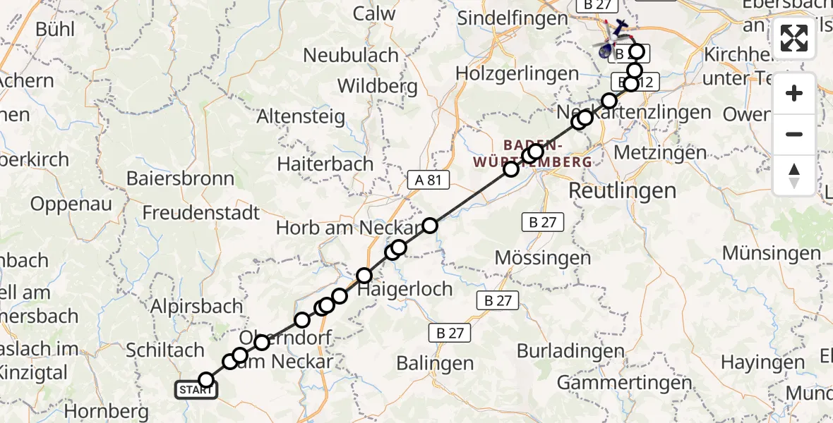 Flugroute Polizeihubschrauber Schramberg - Flughafen Stuttgart, 17 August 2026, 12:36